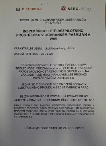 Oznámení letu UAS-Kutná Hora,Hlízov