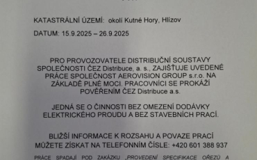Oznámení letu UAS-Kutná Hora,Hlízov